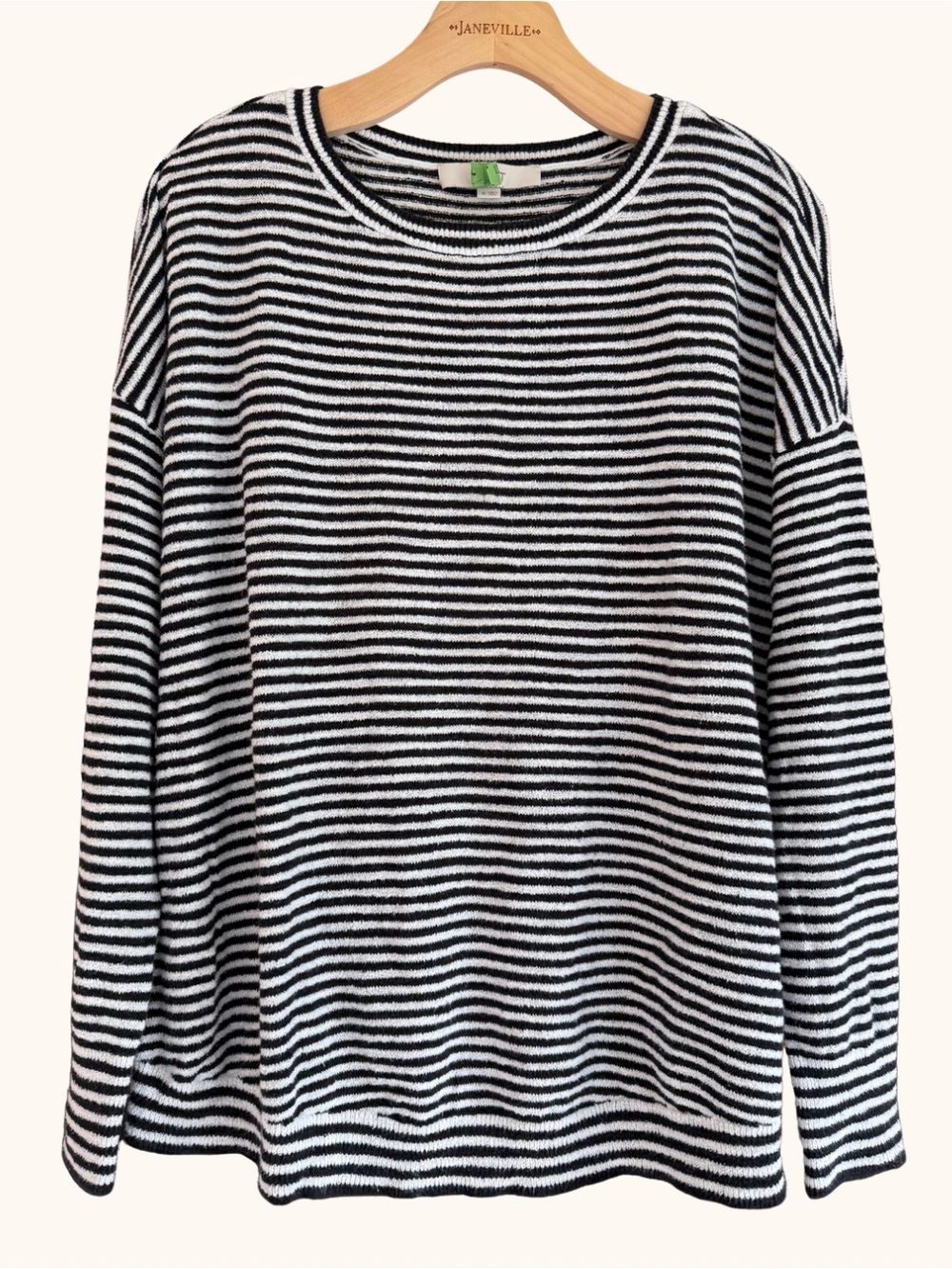 LOFT Black White Striped Textured Knit Sweater Top XL